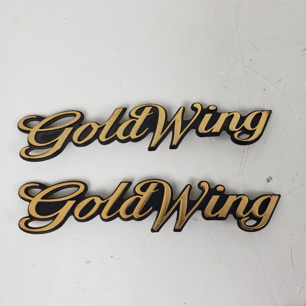 Vintage Honda Gold Wing Side Cover Emblem Gold Tone Script Motorcycle Badges 2pc